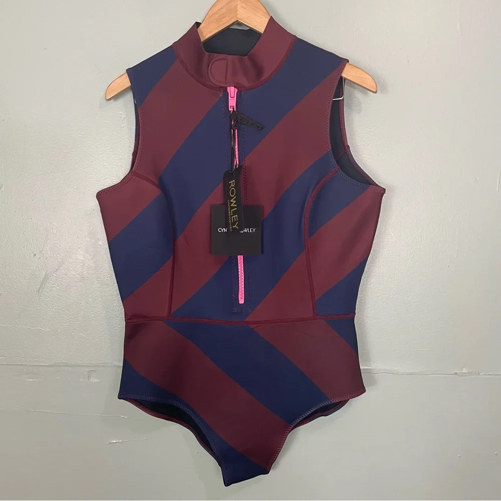 Cynthia‎ Rowley Sleeveless Striped Byron Wetsuit Navy Burgundy New Women Sz 1X